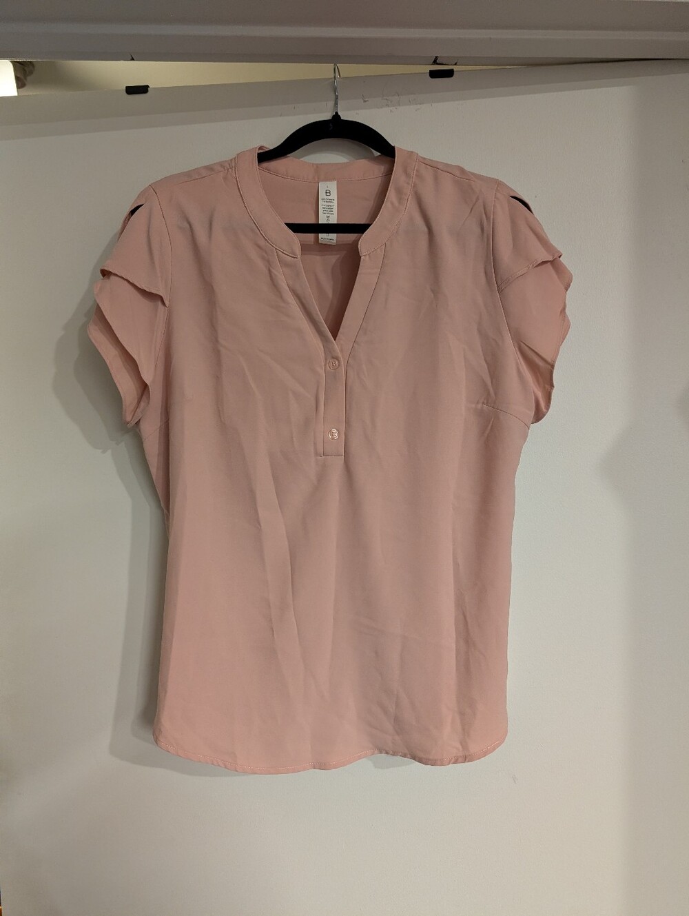 Pink Short Sleeve Henley Blouse